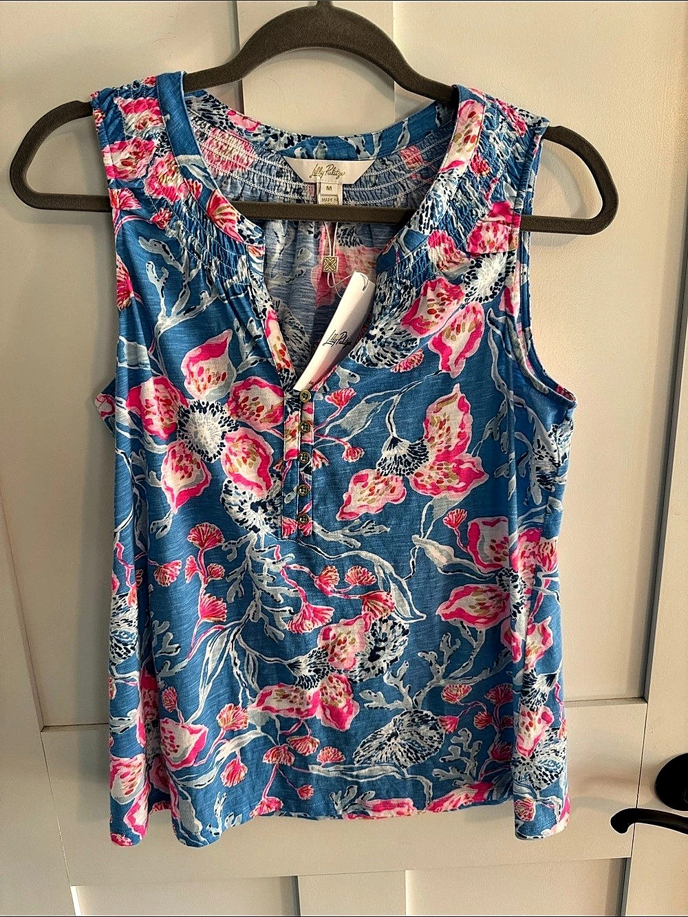 Lilly Pulitzer Essie Top Floral Sleeveless Top in Blue & Pink Size Medium NWT